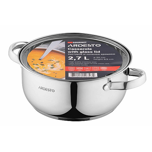 Кастрюля со стеклянной крышкой ARDESTO Gemini Gourmet Aosta, 2.7л, нержавеющая сталь
