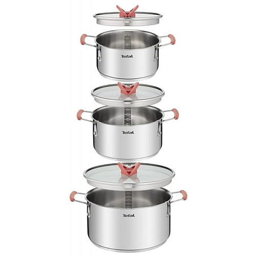 Набір посуду Tefal Opti Space, 6предметів, нержавіюча сталь, силікон, скло