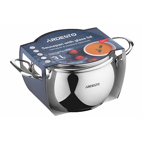 Кастрюля со стеклянной крышкой ARDESTO Gemini Liguria, 3л, нержавеющая сталь
