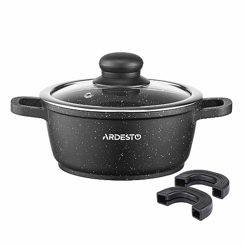Кастрюля со стеклянной крышкой ARDESTO Gemini Anzio, 1.2л, алюминий, черный
