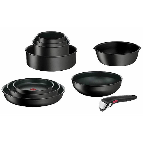 Набор посуды Tefal Ingenio Unlimited, сменная ручка, 13 предметов, алюминий, бакелит, пластик, силикон, стекло, черный