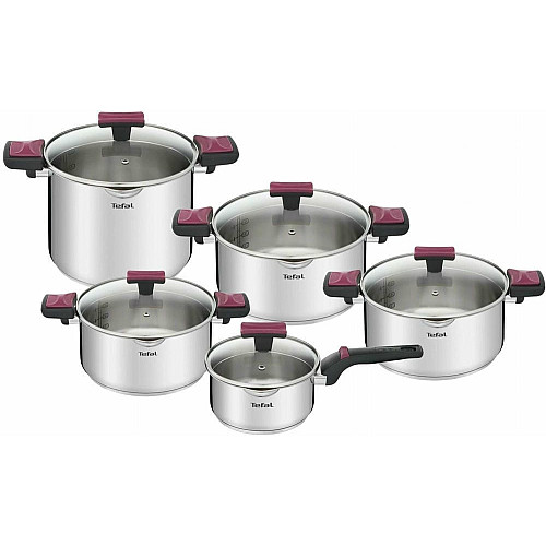 Набір посуду Tefal Cook&Clip, 10предметів, нержавіюча сталь,бакеліт, скло