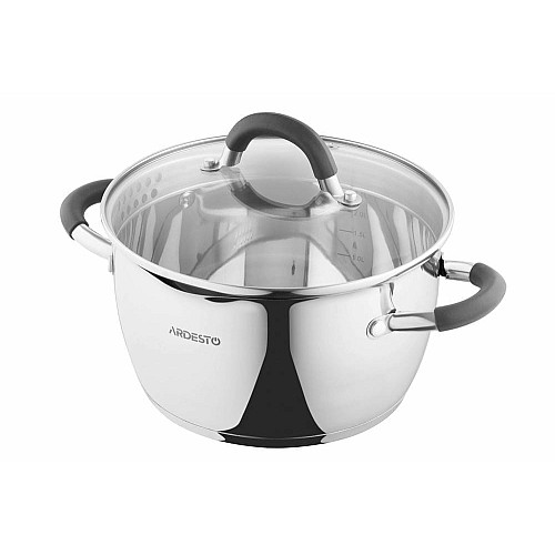 Кастрюля со стеклянной крышкой и сливом ARDESTO Gemini Livorno, 3.2л, нержавеющая сталь, силикон