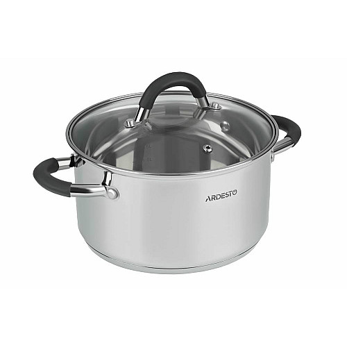 Кастрюля со стеклянной крышкой ARDESTO Gemini Salerno, 3.4л, нержавеющая сталь, силикон