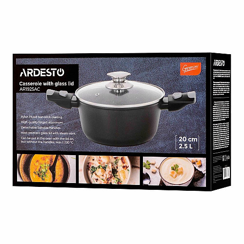 Кастрюля со стеклянной крышкой ARDESTO Gemini Bari, 2.5л, алюминий, черный