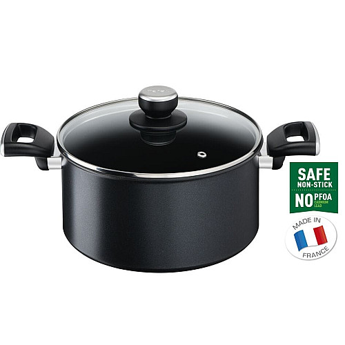 Кастрюля с крышкой Tefal Unlimited, 24см, 5.3л, алюминий, бакелит, стекло, черный