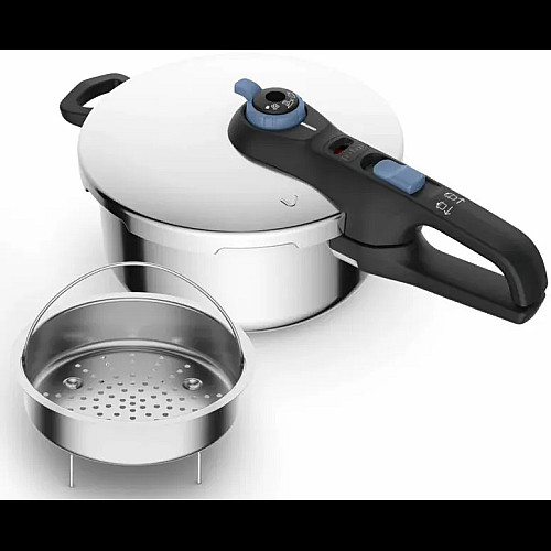 Скороварка Tefal Secure Trendy, 4л, с паровой корзинкой, нержавеющая сталь, пластик