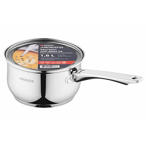 Ковш со стеклянной крышкой ARDESTO Gemini Gourmet Spoleto, 1.6л, нержавеющая сталь