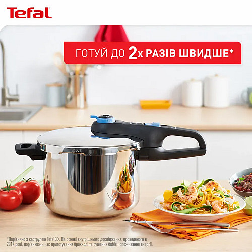 Скороварка Tefal Secure Trendy, 4л, с паровой корзинкой, нержавеющая сталь, пластик