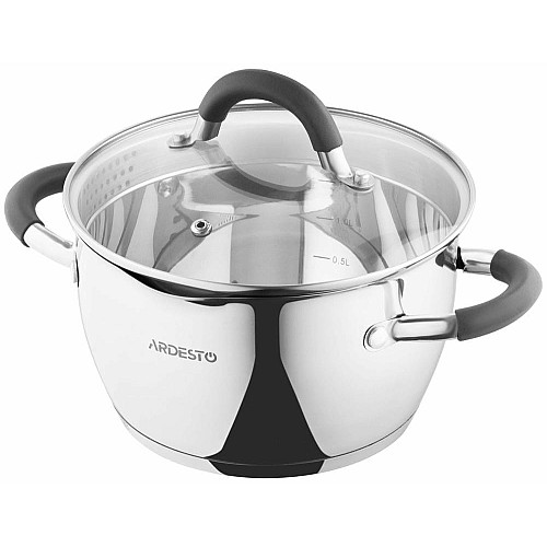 Кастрюля со стеклянной крышкой и сливом ARDESTO Gemini Livorno, 2.3л, нержавеющая сталь, силикон