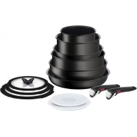 Набор посуды Tefal Ingenio Unlimited, сменная ручка, 13 предметов, алюминий, бакелит, пластик, силикон, стекло, черный