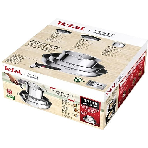 Набор посуды Tefal Ingenio Cook Eat, 4 предмета, нержавеющая сталь, бакелит, стальной