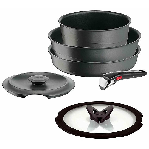 Набор посуды Tefal Ingenio Inspiration, 6 предметов, алюминий, стекло, бакелит, черный