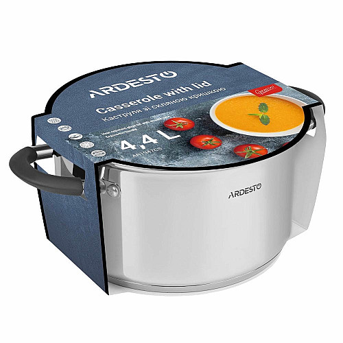 Кастрюля со стеклянной крышкой ARDESTO Gemini Salerno, 4.4л, нержавеющая сталь, силикон