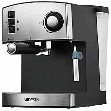 Кавоварка ARDESTO ріжкова Steel Collection 1.6л, мелена, ручний капучинатор, сріблясто-чорний