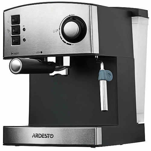 Кофеварка ARDESTO рожковая Steel Collection 1.6л, молотая, ручной капучинатор, серебристо-черный