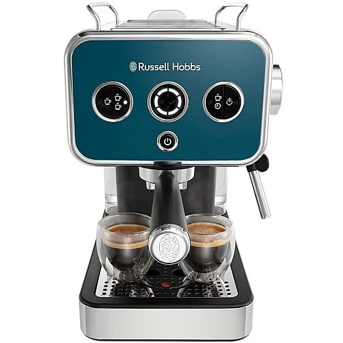 Кофеварка Russell Hobbs рожковая Distinctions Ocean 1.1л, молотая + чалды, сине-серебристый