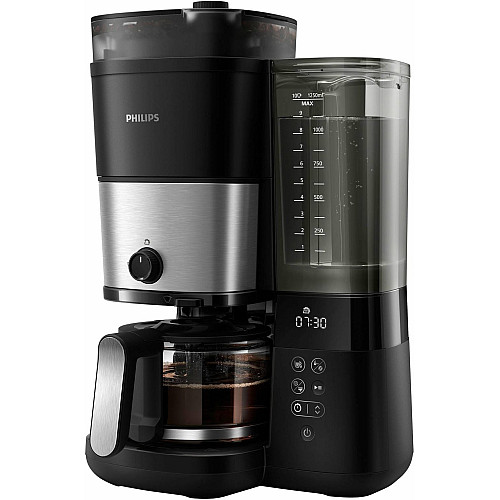 Кофеварка Philips капельная All-in-1 Brew 1.25л, зерно+молотая, дисплей, подогрев кофейника, кофемолка, черный