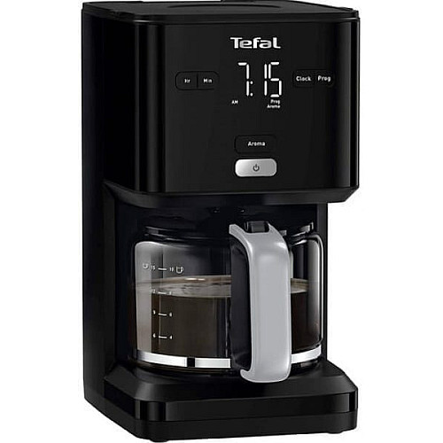 Кофеварка Tefal капельная Smart&light 1.25л, молотая, таймер включения, часы, черный