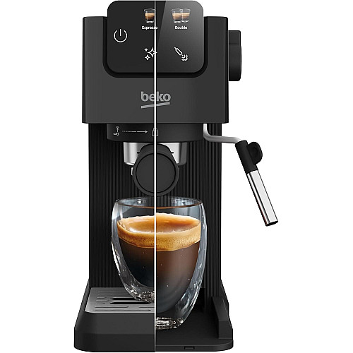 Кофеварка Beko рожковая 1.1л, молотая, ручной капучинатор, подогрев чашек, авторецептов - 2, дисплей, черный