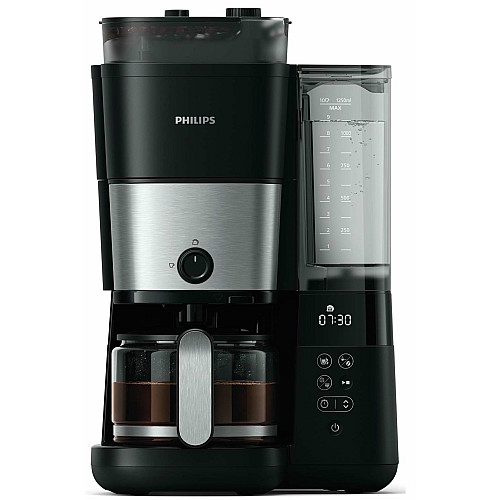Кофеварка Philips капельная All-in-1 Brew 1.25л, зерно+молотая, дисплей, подогрев кофейника, кофемолка, черный