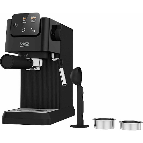 Кофеварка Beko рожковая 1.1л, молотая, ручной капучинатор, подогрев чашек, авторецептов - 2, дисплей, черный