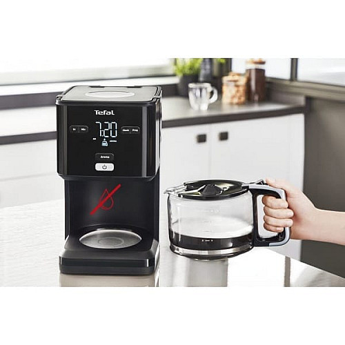 Кофеварка Tefal капельная Smart&light 1.25л, молотая, таймер включения, часы, черный