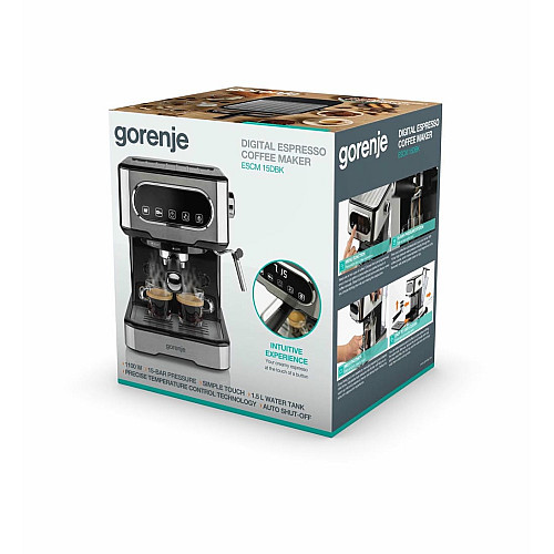 Кавоварка Gorenje ріжкова 1.5л, мелена, ручний капучинатор, нерж