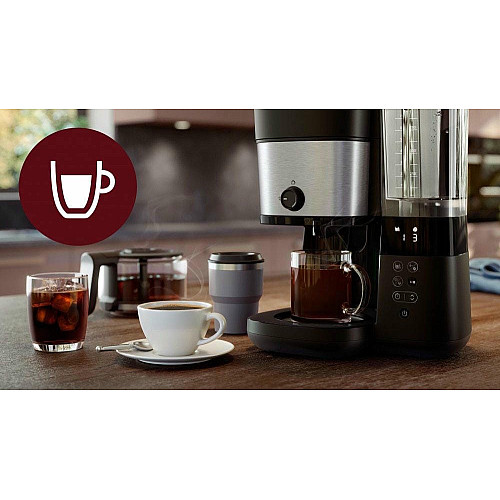 Кофеварка Philips капельная All-in-1 Brew 1.25л, зерно+молотая, дисплей, подогрев кофейника, кофемолка, черный