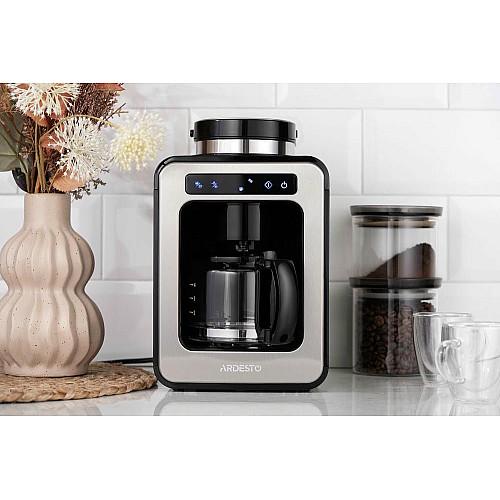 Кавоварка ARDESTO Steel Collection крапельна 0.5л, зерно + мелена, дисплей, сріблясто-чорний