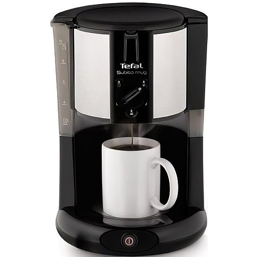 Кофеварка Tefal капельная Subito Mug 1.25л, молотая, черно-серебристый