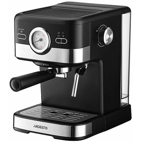 Кофеварка ARDESTO рожковая 1.5л, молотая, ручной капучинатор, черно-серебристый