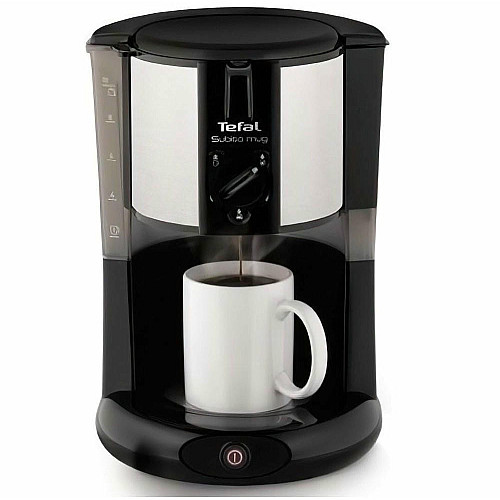 Кофеварка Tefal капельная Subito Mug 1.25л, молотая, черно-серебристый
