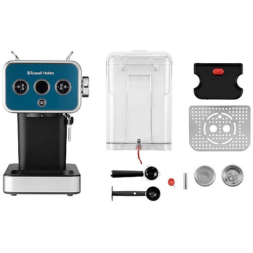 Кофеварка Russell Hobbs рожковая Distinctions Ocean 1.1л, молотая + чалды, сине-серебристый