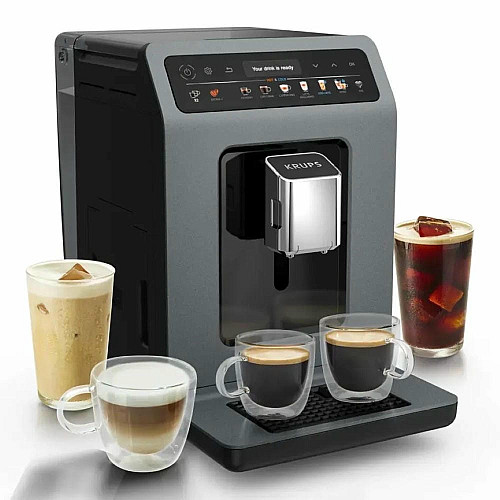 Кофемашина Krups Evidence Hot & Cold 2.3л, зерно, автомат.капучинатор, ОLED диспл, авторецептов - 18, серо - черный