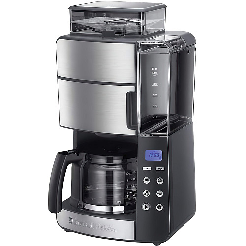 Кавоварка Russell Hobbs крапельна Grind and Brew, 1.25л, мелена, LED-дисплей, чорно-метал