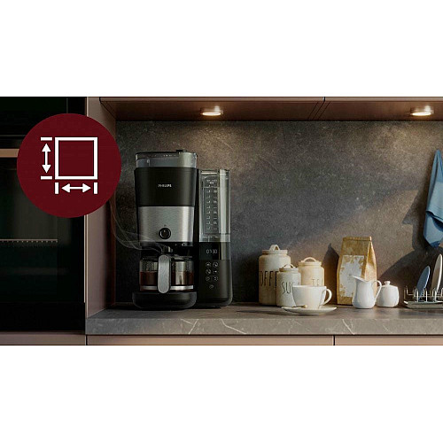 Кофеварка Philips капельная All-in-1 Brew 1.25л, зерно+молотая, дисплей, подогрев кофейника, кофемолка, черный