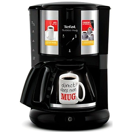 Кофеварка Tefal капельная Subito Mug 1.25л, молотая, черно-серебристый