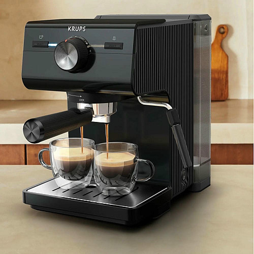 Кофеварка Krups рожковая Authentic C50 2л, молотая, ручной капучинатор, 15 бар, черный
