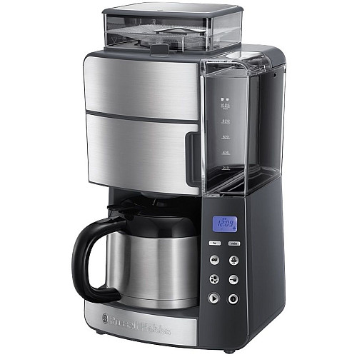Кавоварка Russell Hobbs крапельна Grind and Brew 1л, мелена, LED-дисплей, сріблясто-чорний
