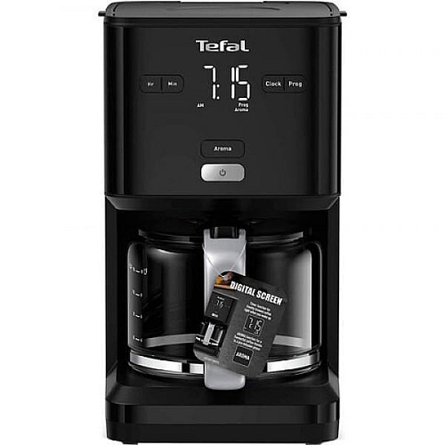 Кофеварка Tefal капельная Smart&light 1.25л, молотая, таймер включения, часы, черный