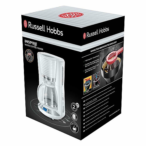 Кофеварка Russell Hobbs капельная Inspire 1,25л, молотая, 10 чашек, таймер выключения, белый