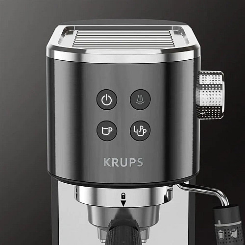 Кофеварка Krups рожковая Virtuoso + 1л, молотая, ручной капучинатор, 15 бар, черный