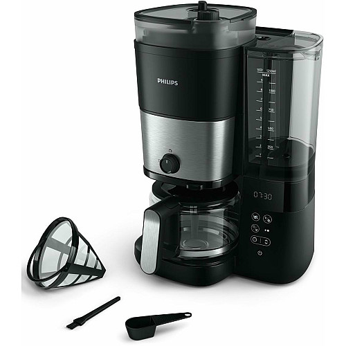 Кофеварка Philips капельная All-in-1 Brew 1.25л, зерно+молотая, дисплей, подогрев кофейника, кофемолка, черный