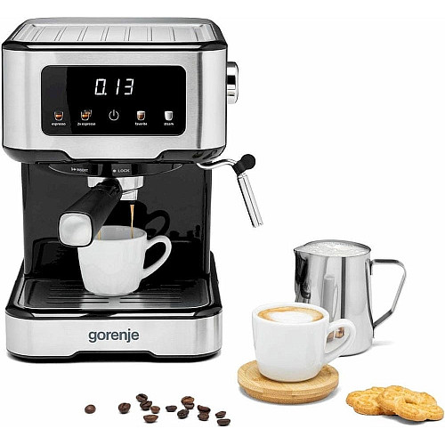 Кавоварка Gorenje ріжкова 1.5л, мелена, ручний капучинатор, нерж