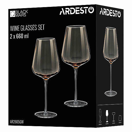 Набор бокалов для вина ARDESTO Black Mars Altair 660мл, 2шт, стекло, золотистый