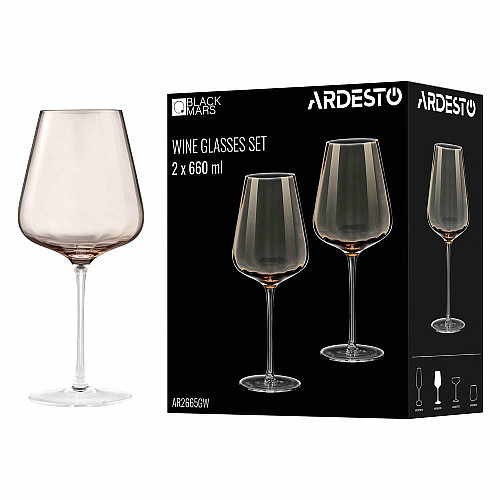 Набор бокалов для вина ARDESTO Black Mars Altair 660мл, 2шт, стекло, золотистый