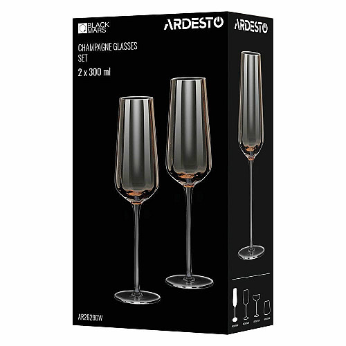 Набор бокалов для шампанского ARDESTO Black Mars Altair 300мл, 2шт, стекло, золотистый