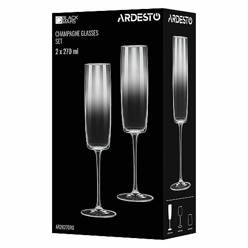 Набор бокалов для шампанского ARDESTO Black Mars Mira 270мл, 2шт, стекло, серый