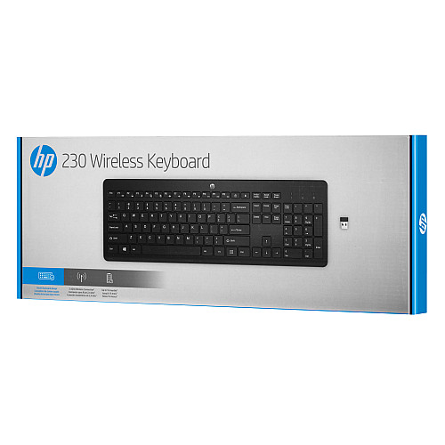 Клавиатура мембранная HP 230, 106key, WL, EN/UK, черный